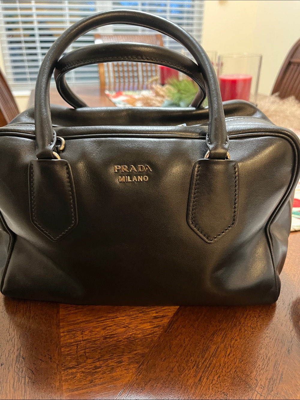 Prada Black calf  Leather women's inside out bag black / pink with Gold Logo